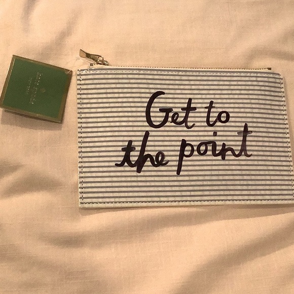 Kate Spade Seersucker Pencil Case Zip Pouch Navy Blue Office School Supplies NWT - Picture 6 of 6